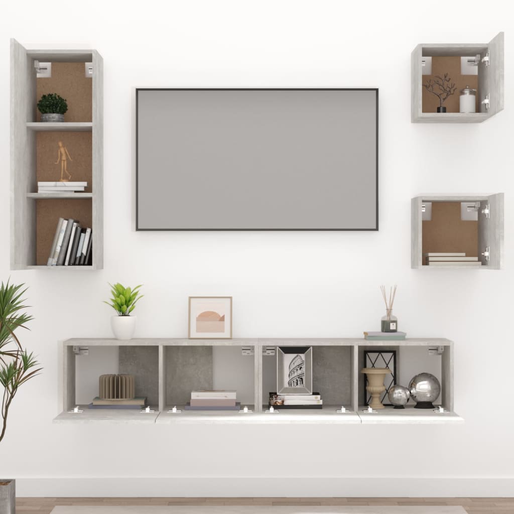 Ensemble de meubles TV 5 pcs Gris béton Bois d'ingénierie - XIOS