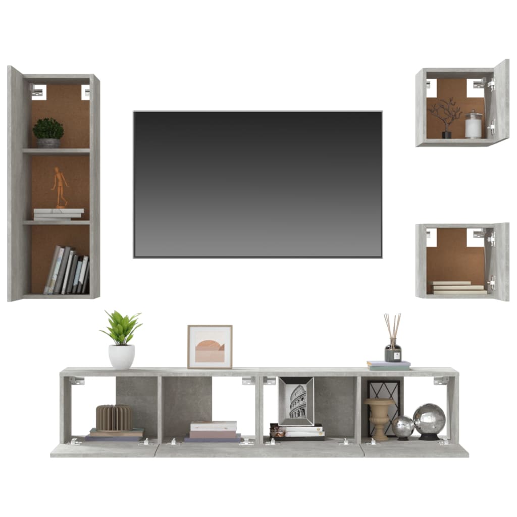 Ensemble de meubles TV 5 pcs Gris béton Bois d'ingénierie - XIOS