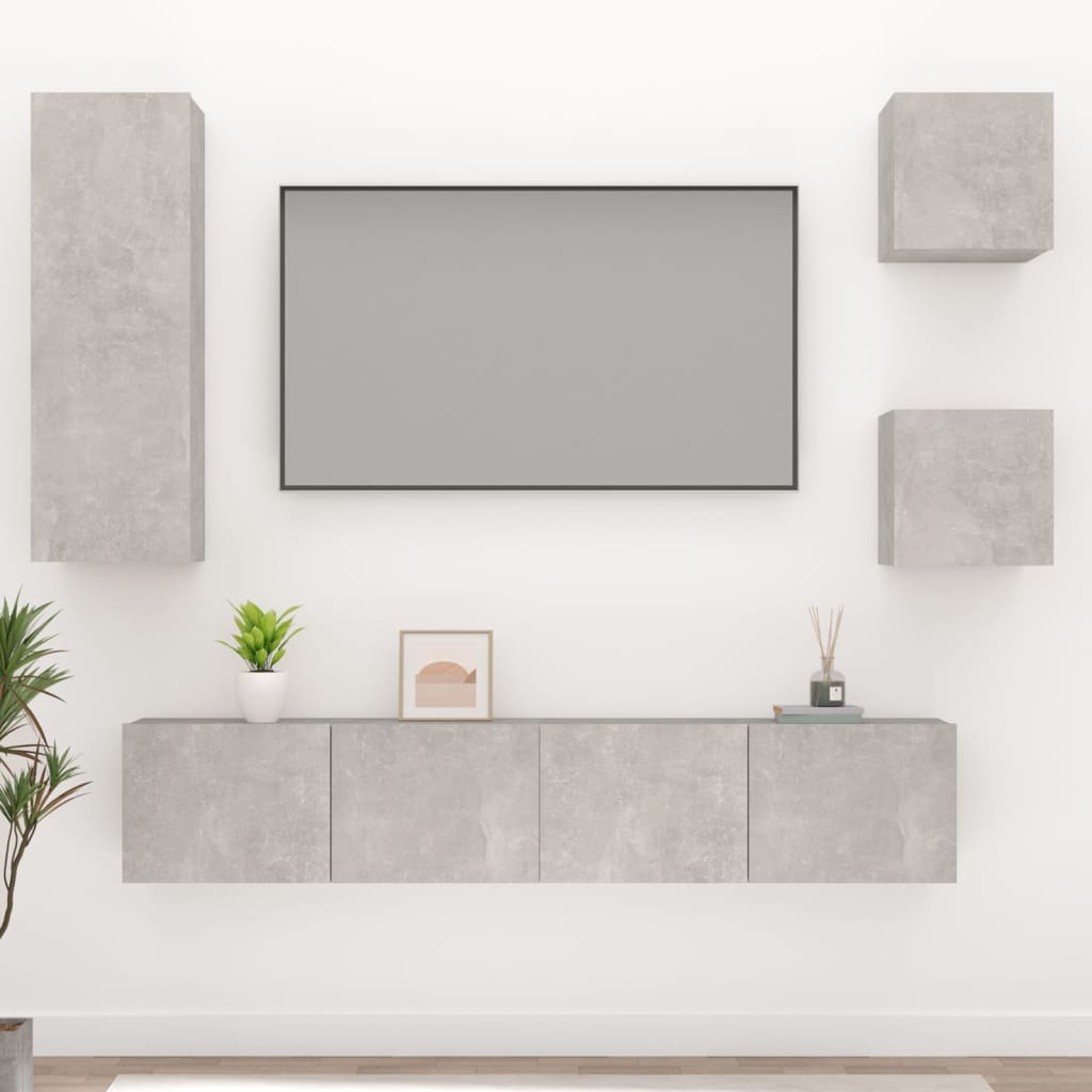 Ensemble de meubles TV 5 pcs Gris béton Bois d'ingénierie - XIOS