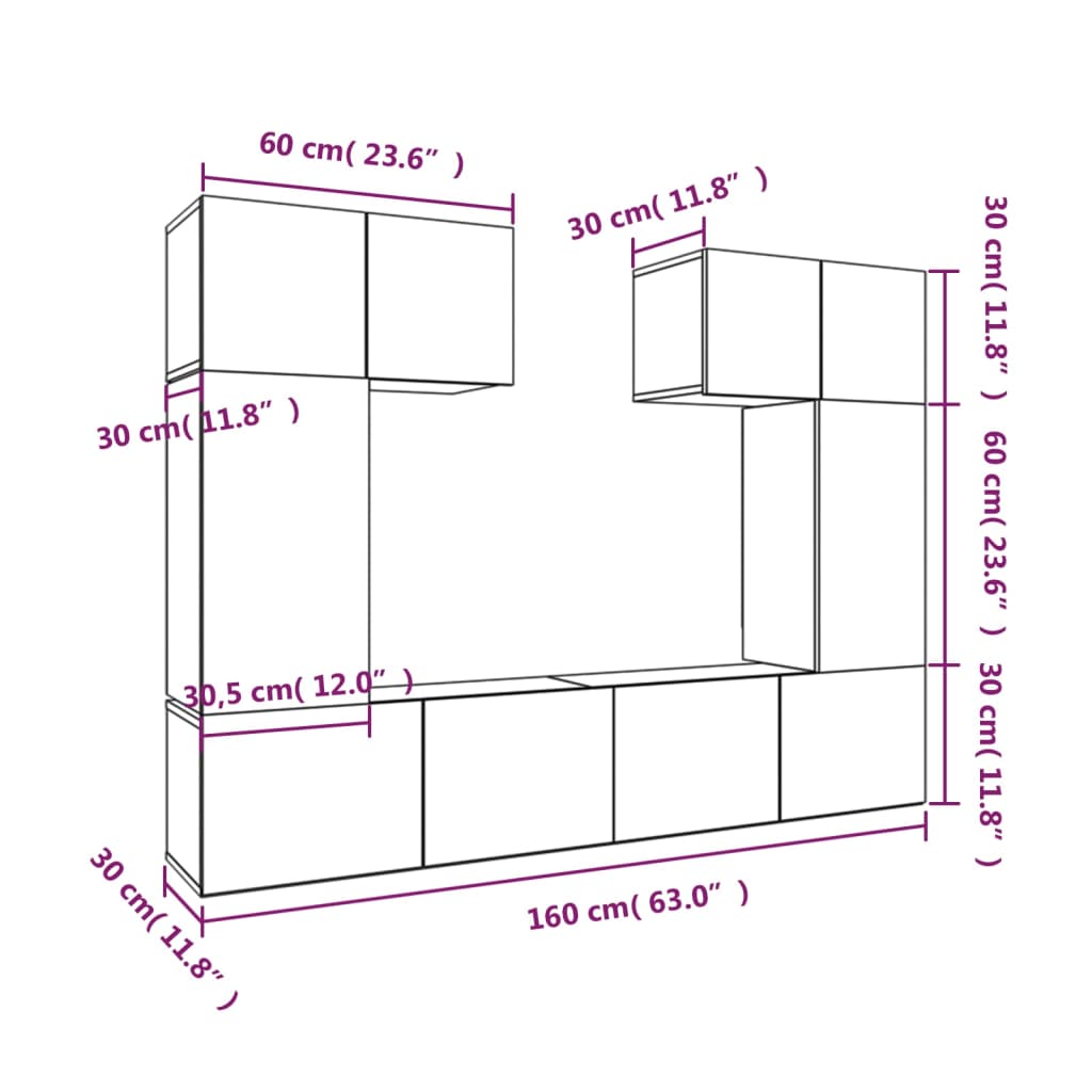 Ensemble de meubles TV 6 pcs Blanc Bois d'ingénierie - XIOS