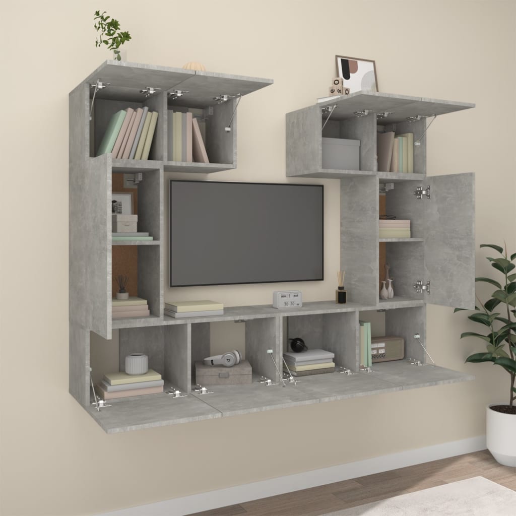 Ensemble de meubles TV 6 pcs Gris béton Bois d'ingénierie - XIOS