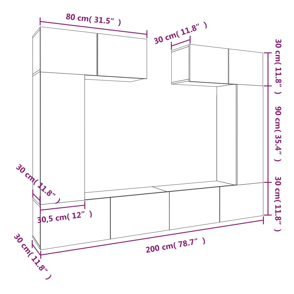 Ensemble de meubles TV 6 pcs Sonoma gris Bois d'ingénierie - XIOS