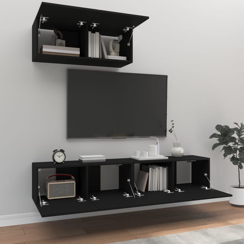 Ensemble de meubles TV 3 pcs Noir Bois d'ingénierie - XIOS
