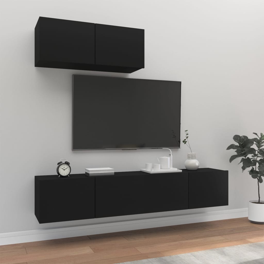 Ensemble de meubles TV 3 pcs Noir Bois d'ingénierie - XIOS