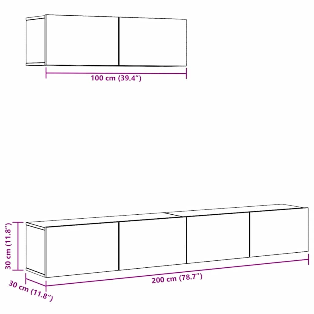 Ensemble de meubles TV 3 pcs Gris béton Bois d'ingénierie - XIOS