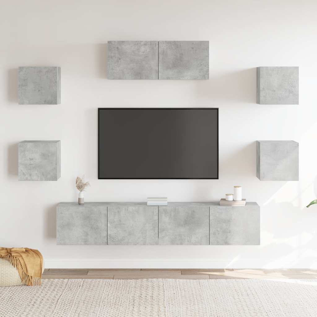 Ensemble de meubles TV 7 pcs Gris béton Bois d'ingénierie - XIOS
