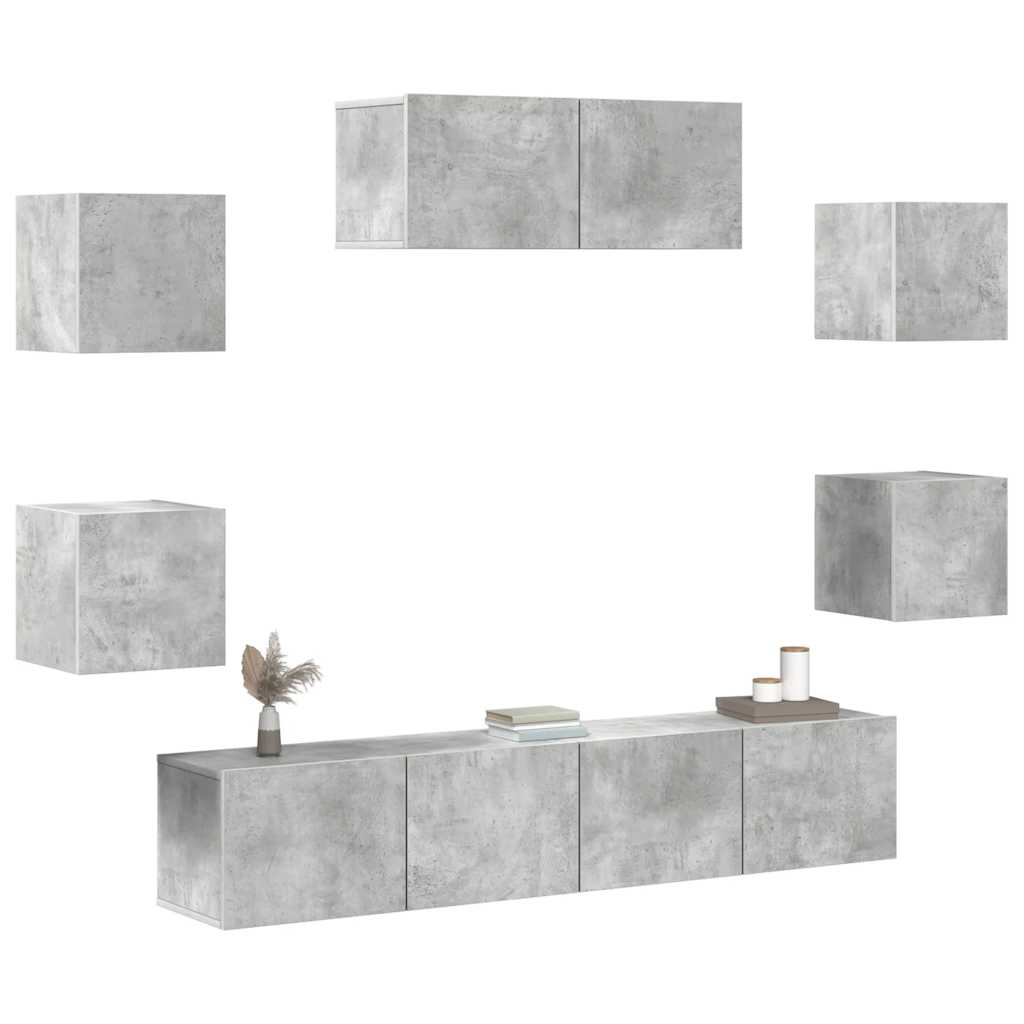 Ensemble de meubles TV 7 pcs Gris béton Bois d'ingénierie - XIOS