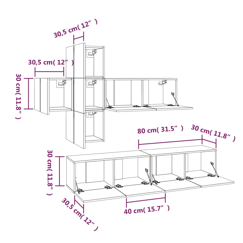 Ensemble de meubles TV 7 pcs Chêne fumé Bois d'ingénierie - XIOS