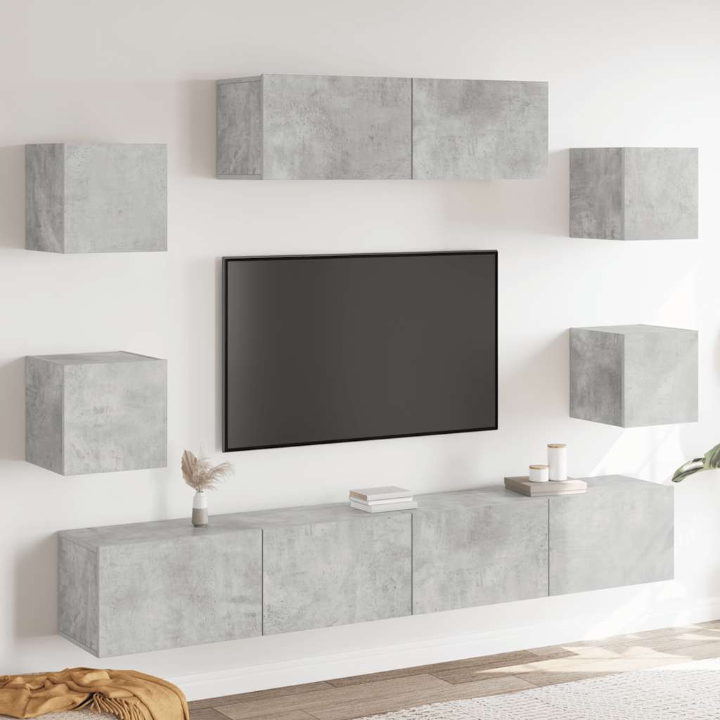 Ensemble de meubles TV 7 pcs Gris béton Bois d'ingénierie - XIOS