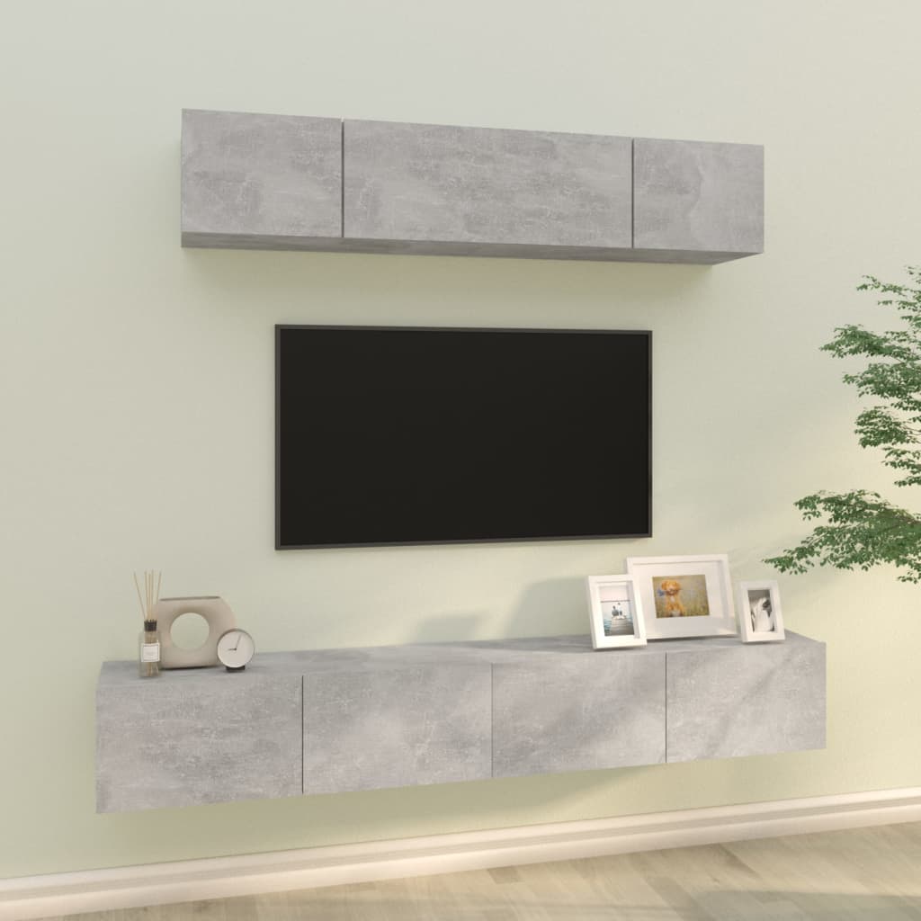 Ensemble de meubles TV 4 pcs Gris béton Bois d'ingénierie - XIOS