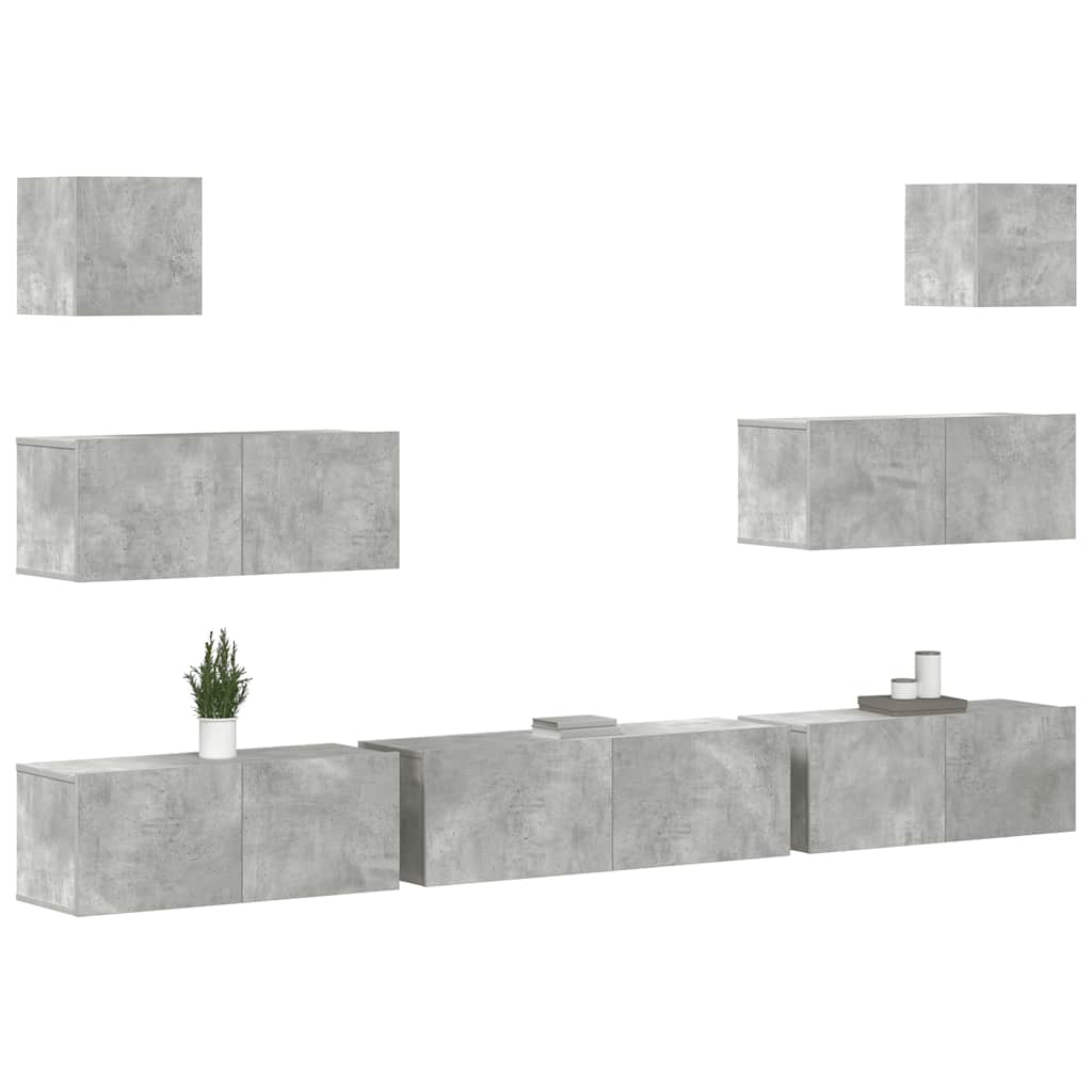 Ensemble de meubles TV 7 pcs Gris béton Bois d'ingénierie - XIOS