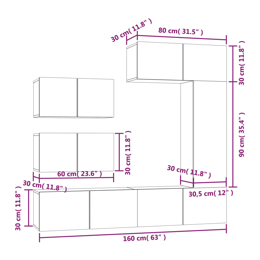Ensemble de meubles TV 6 pcs Blanc Bois d'ingénierie - XIOS