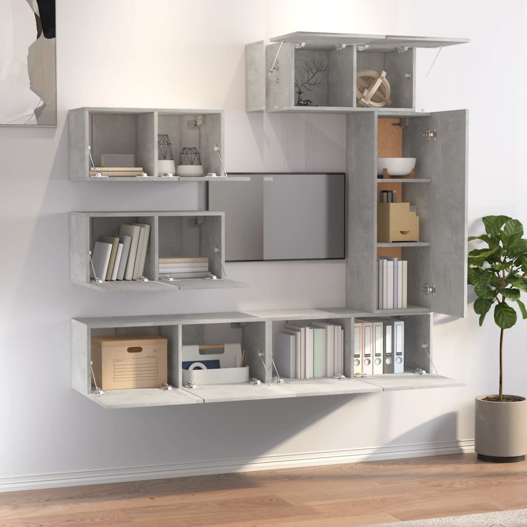 Ensemble de meubles TV 6 pcs Gris béton Bois d'ingénierie