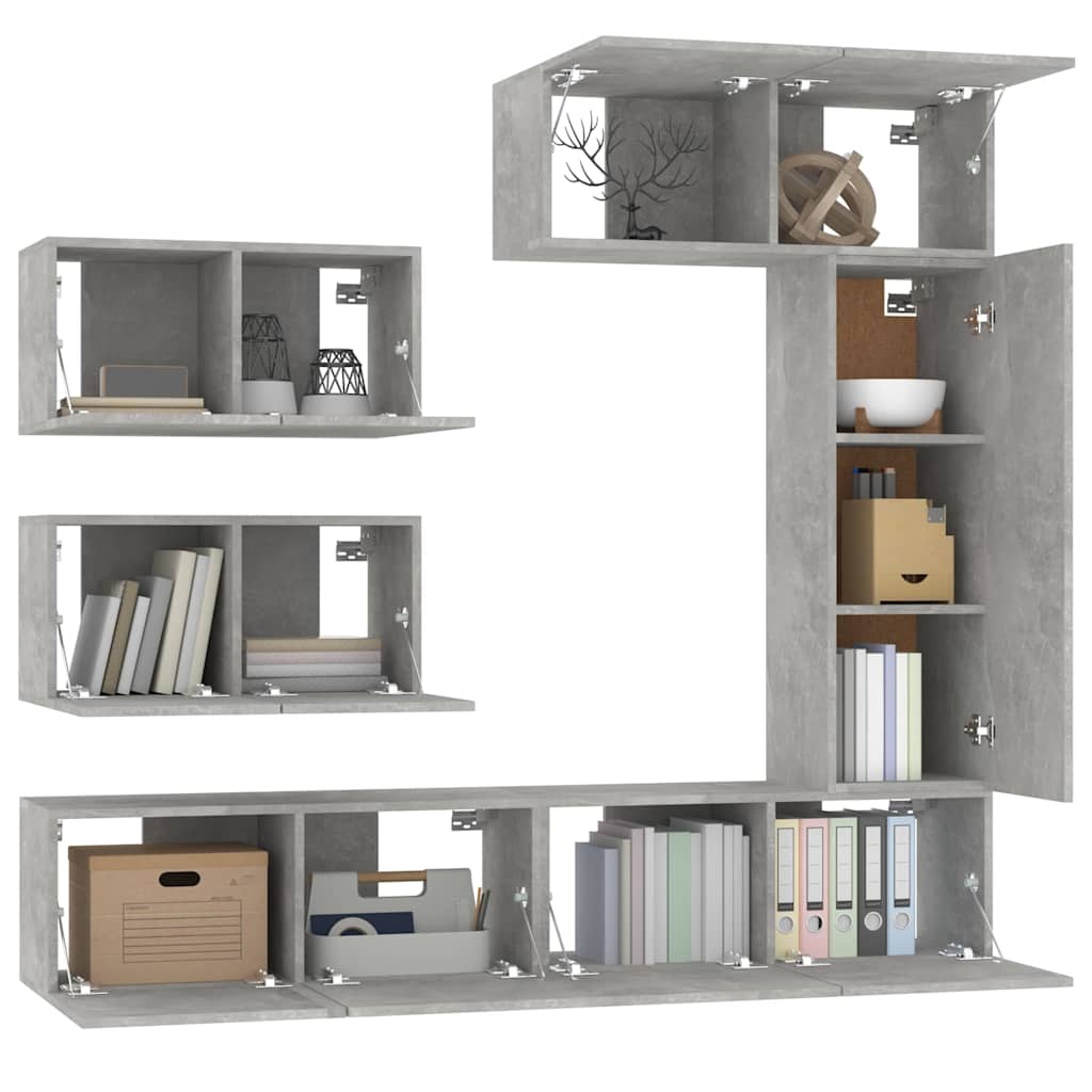 Ensemble de meubles TV 6 pcs Gris béton Bois d'ingénierie