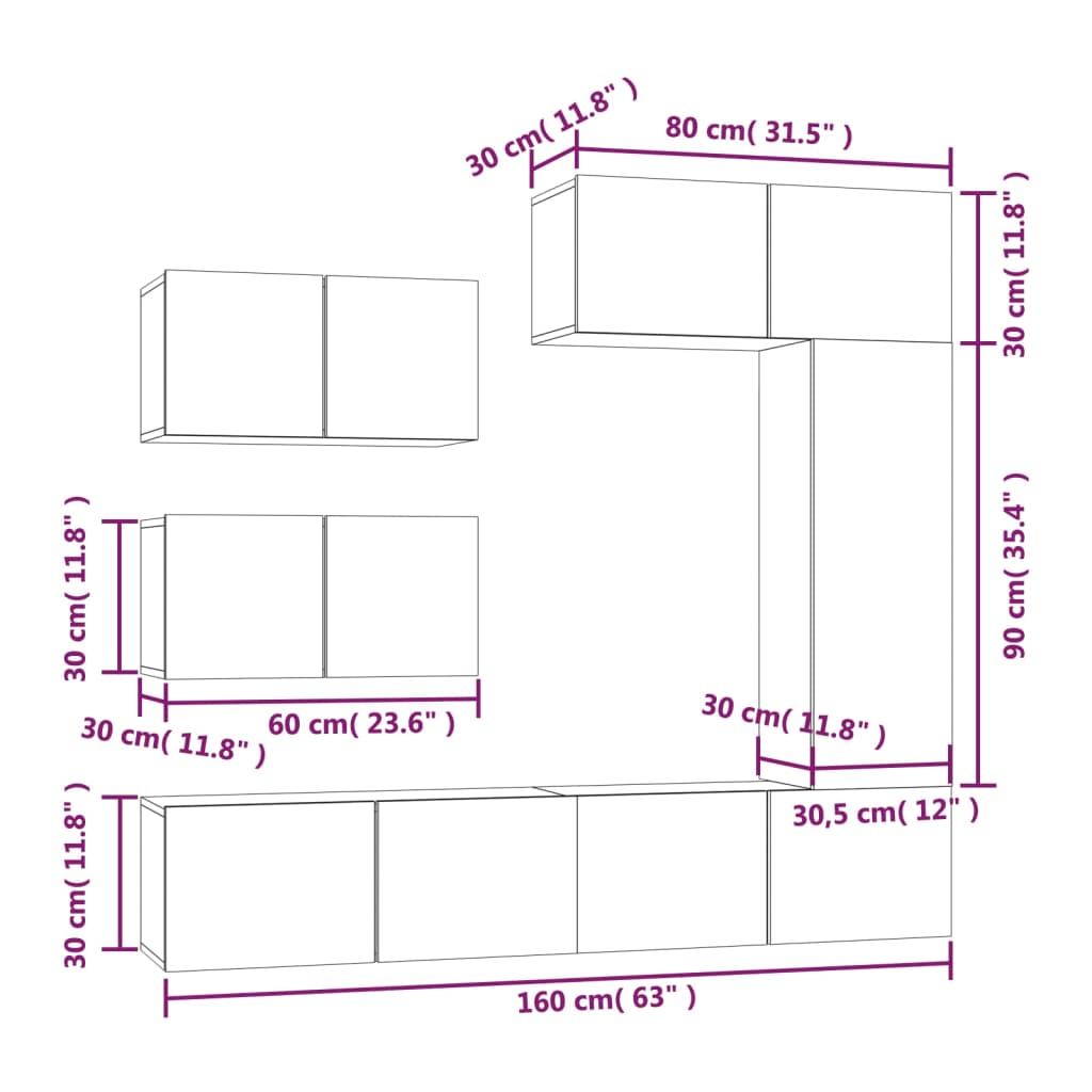Ensemble de meubles TV 6 pcs Gris béton Bois d'ingénierie - XIOS