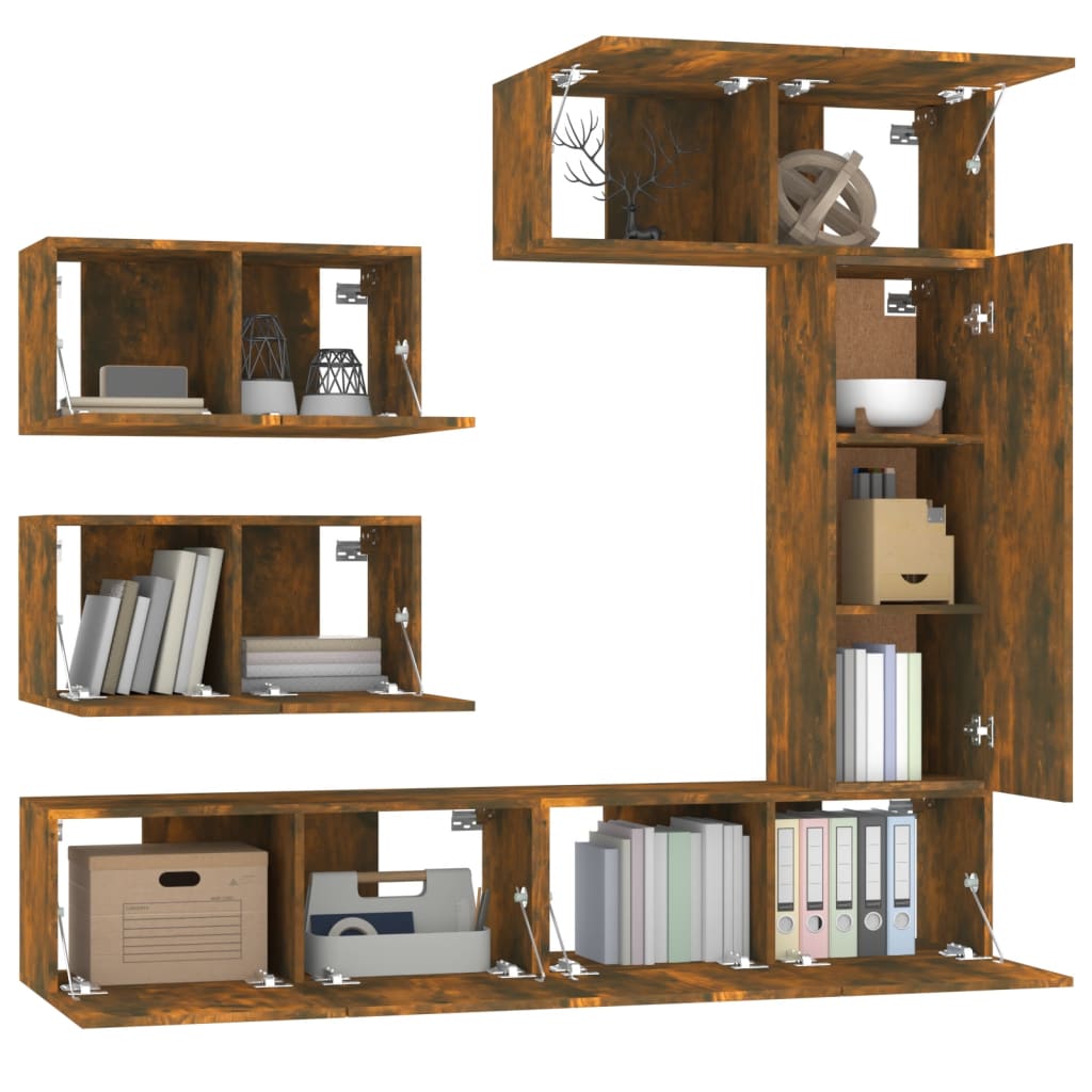 Ensemble de meubles TV 6 pcs Chêne fumé Bois d'ingénierie - XIOS