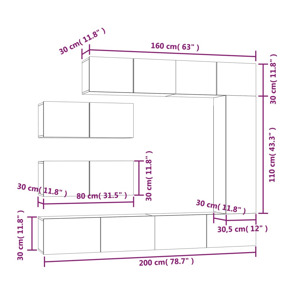 Ensemble de meubles TV 7 pcs Chêne sonoma Bois d'ingénierie - XIOS