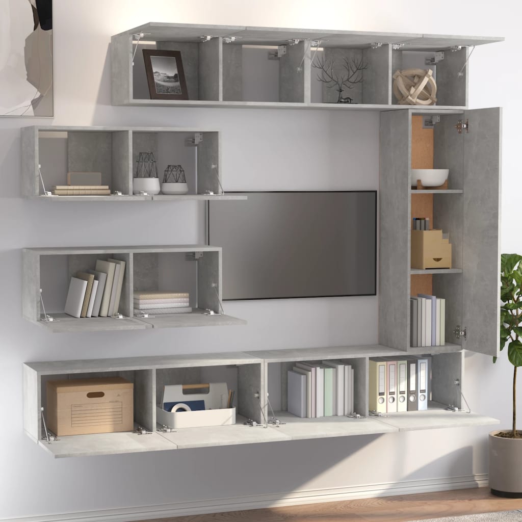 Ensemble de meubles TV 7 pcs Gris béton Bois d'ingénierie - XIOS