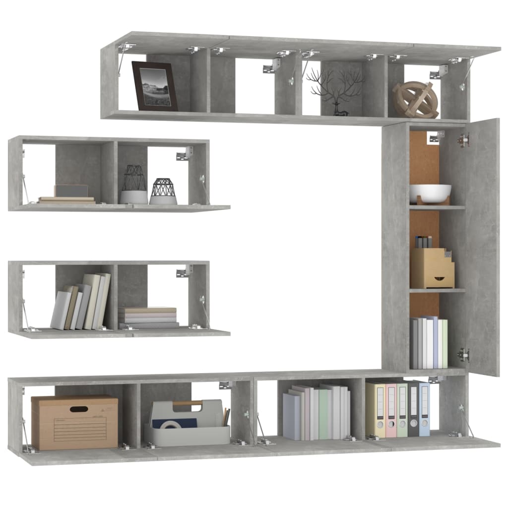 Ensemble de meubles TV 7 pcs Gris béton Bois d'ingénierie - XIOS
