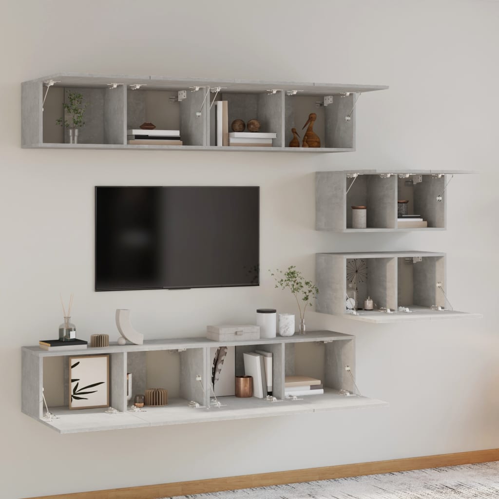 Ensemble de meubles TV 6 pcs Gris béton Bois d'ingénierie - XIOS