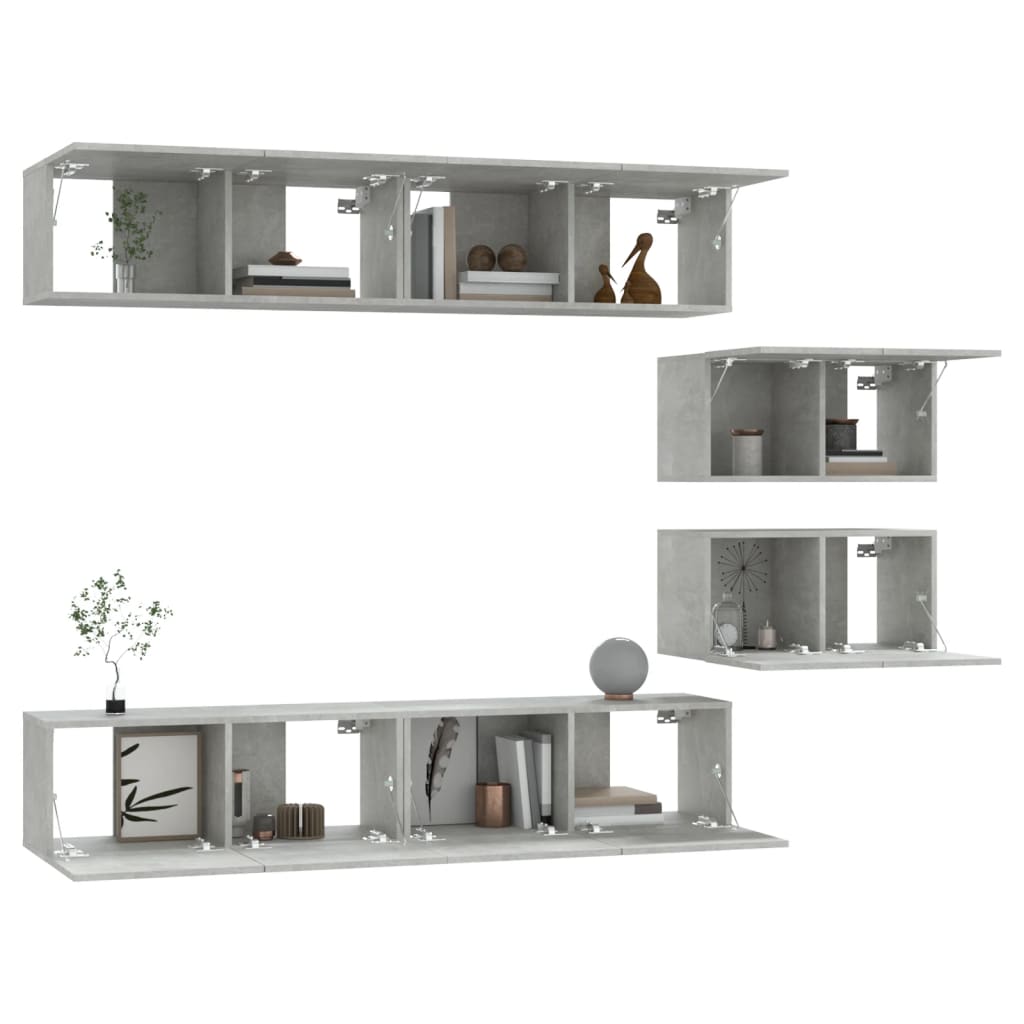 Ensemble de meubles TV 6 pcs Gris béton Bois d'ingénierie - XIOS