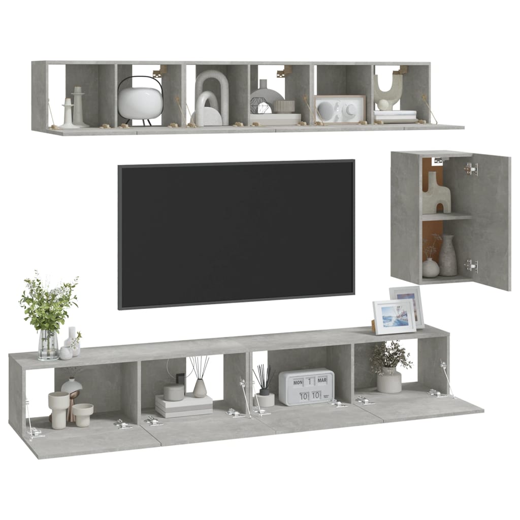 Ensemble de meubles TV 6 pcs Gris béton Bois d'ingénierie - XIOS