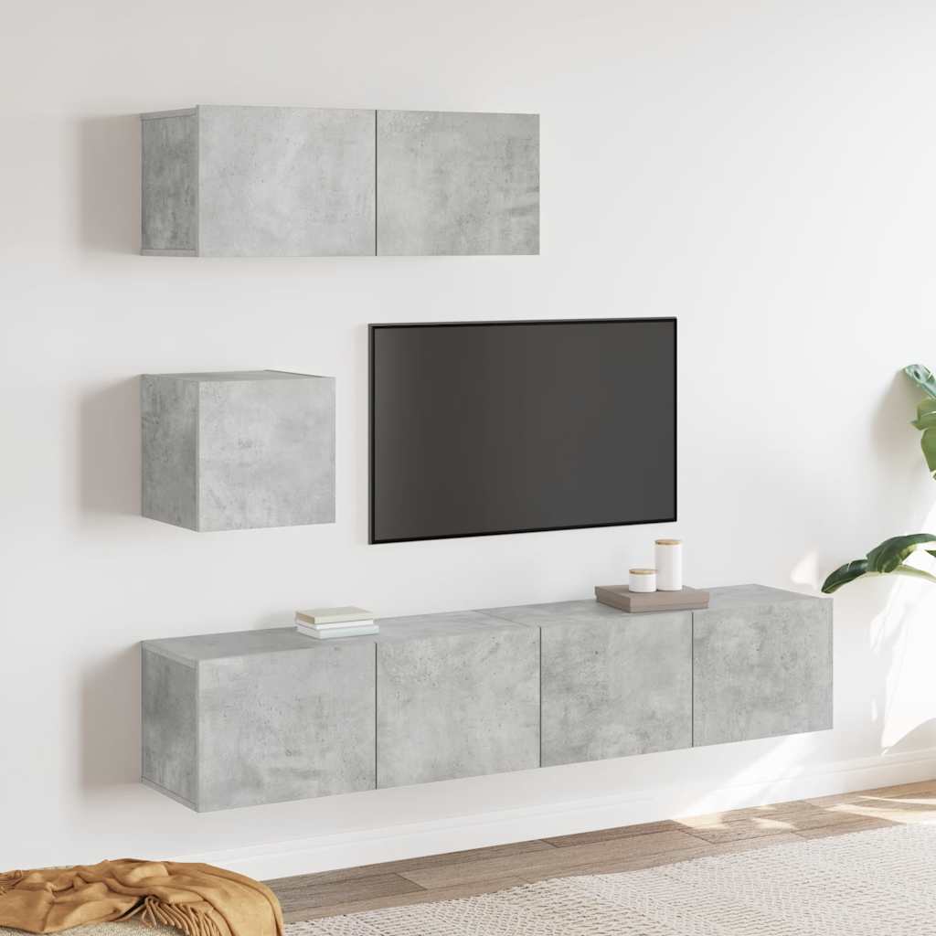 Ensemble de meubles TV 4 pcs Gris béton Bois d'ingénierie - XIOS