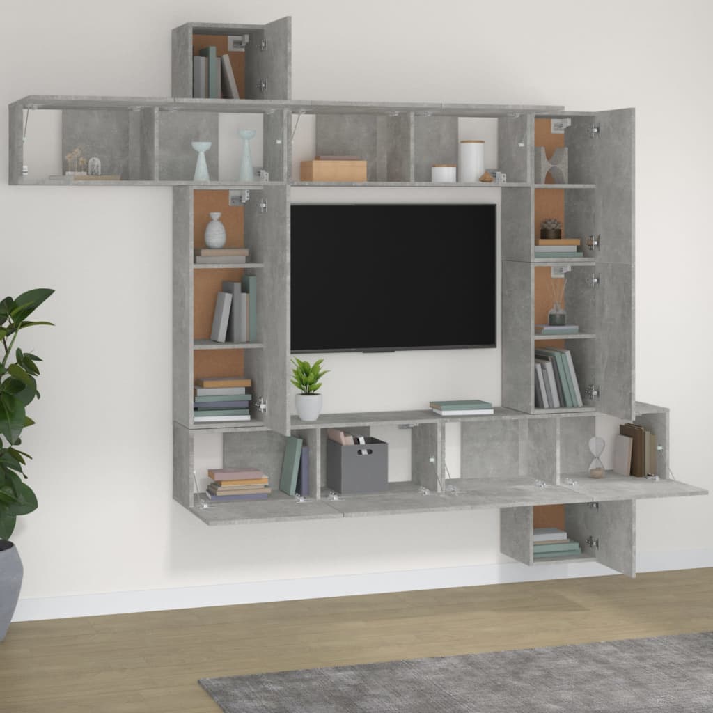 Ensemble de meubles TV 9 pcs Gris béton Bois d'ingénierie - XIOS