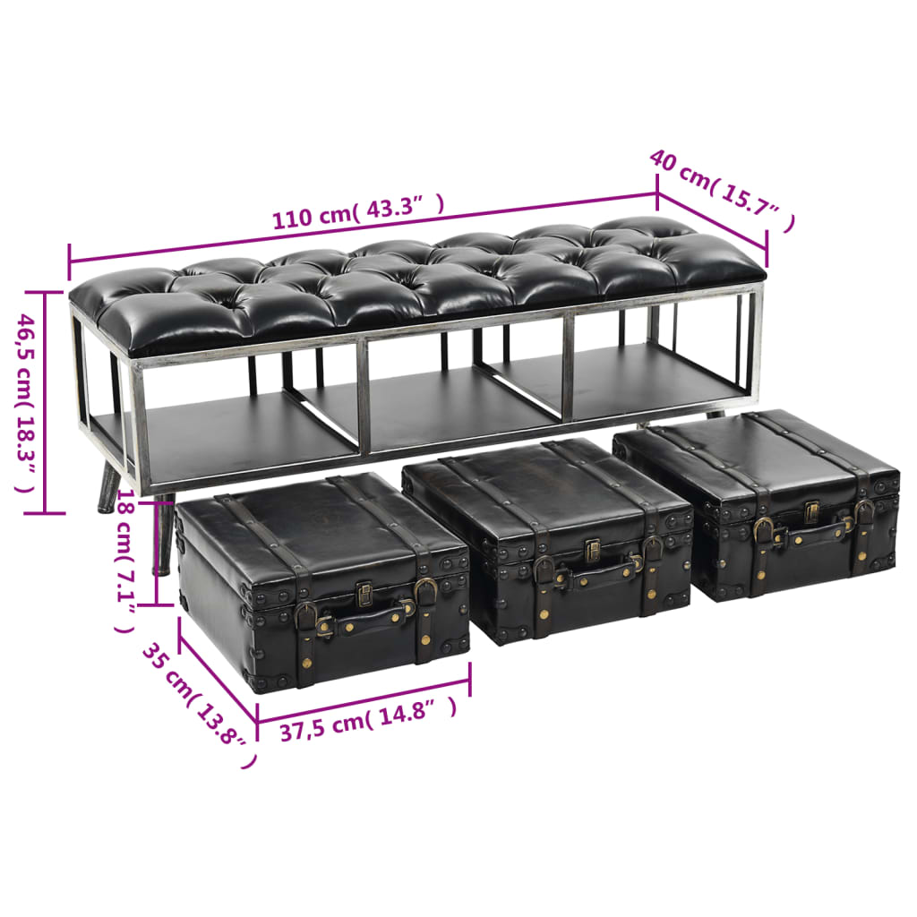Banc de rangement 110 cm noir similicuir - XIOS