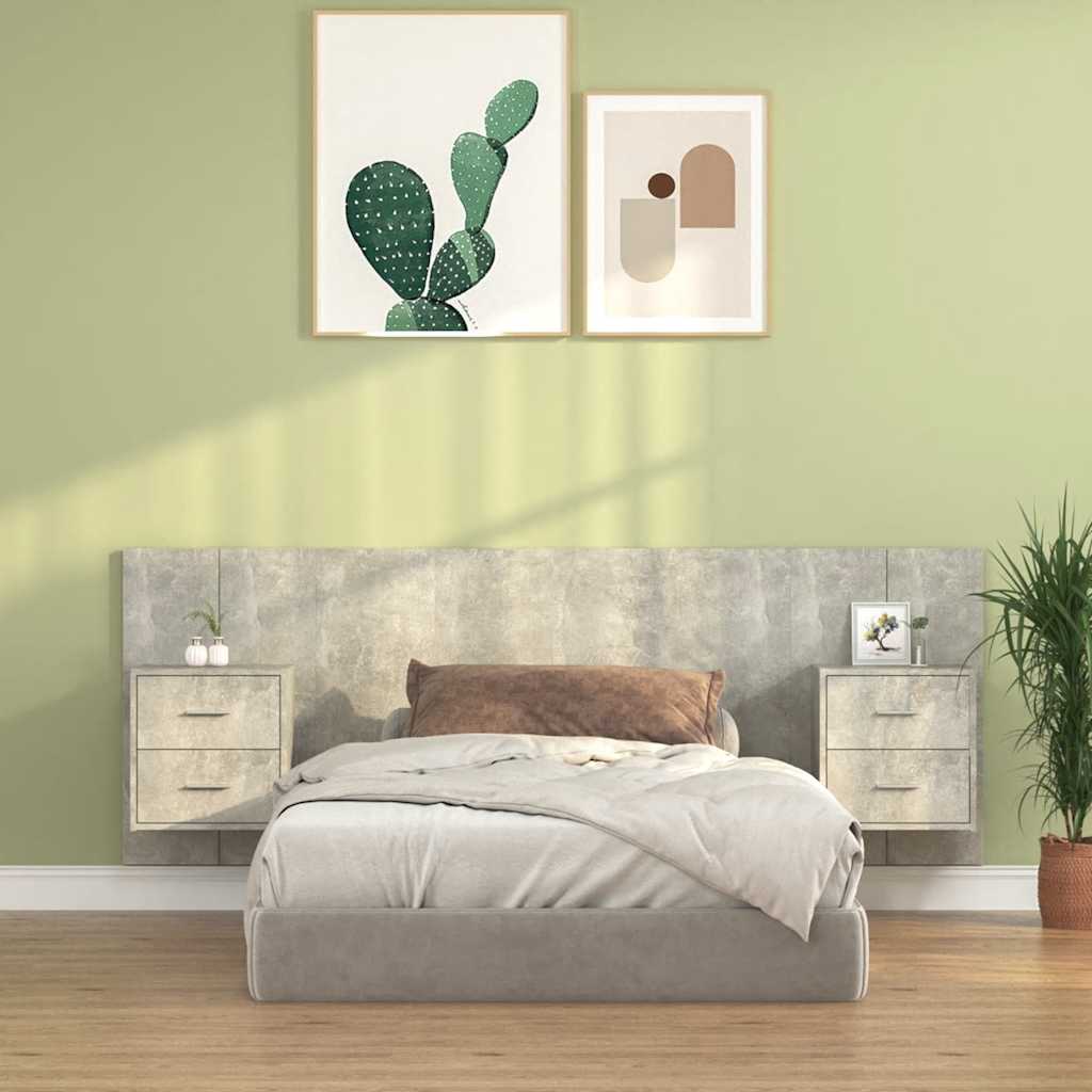 Tête de lit avec armoires Gris béton Bois d'ingénierie - XIOS