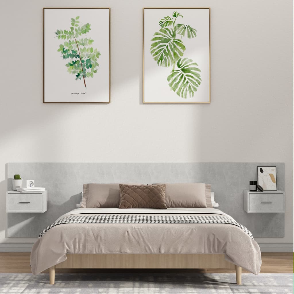 Tête de lit avec armoires Gris béton Bois d'ingénierie - XIOS