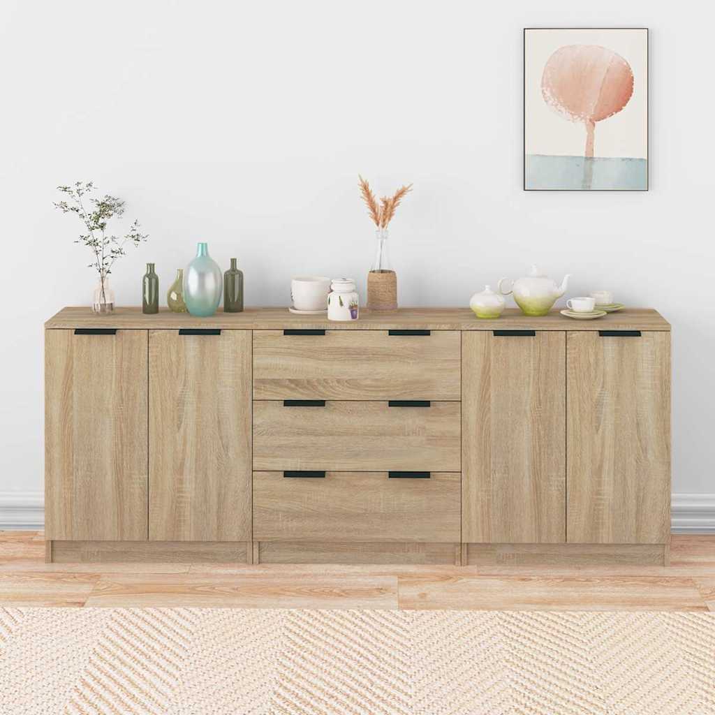 Buffets 3 pcs Chêne sonoma Bois d'ingénierie
