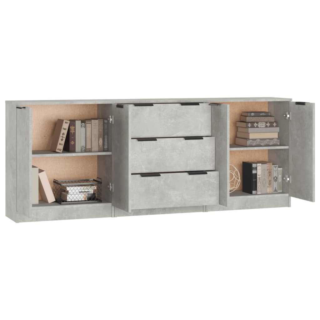 Buffets 3 pcs gris béton bois d'ingénierie - XIOS