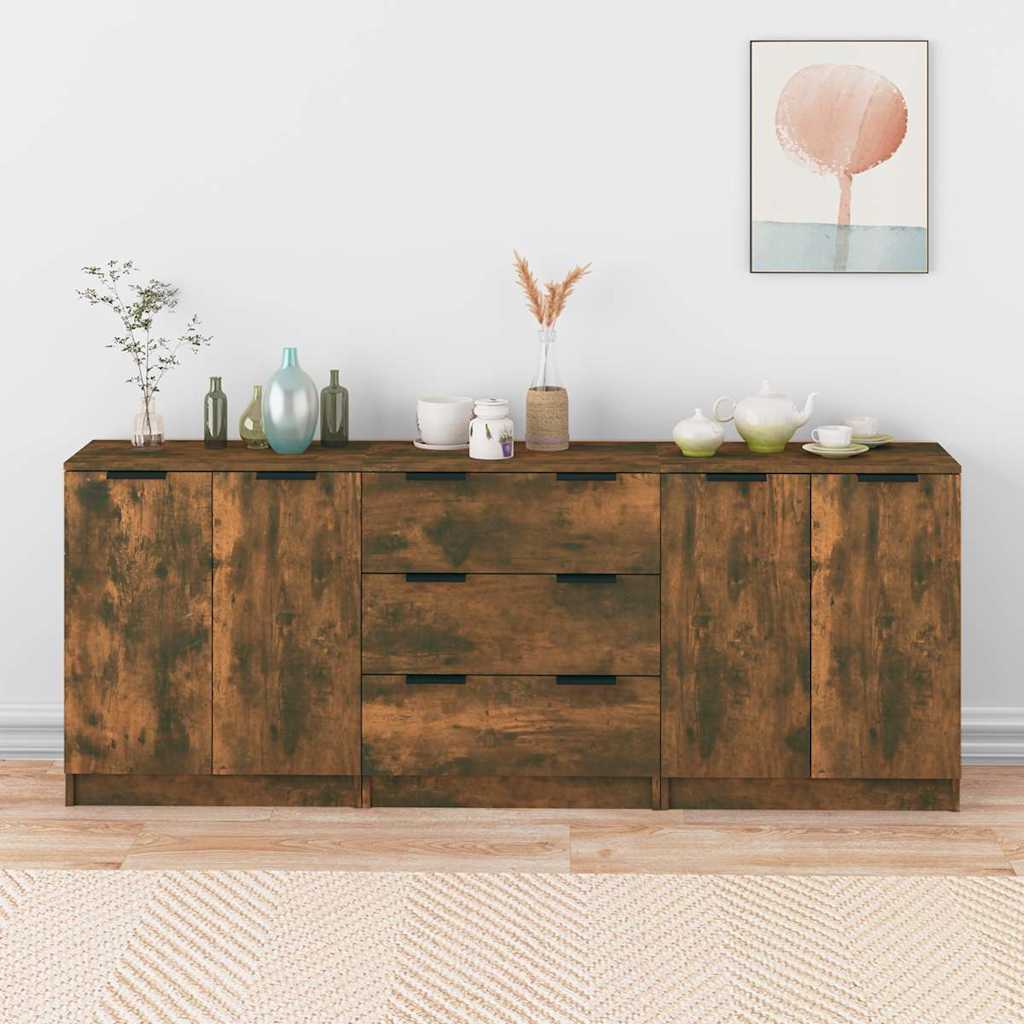 Buffets 3 pcs Chêne fumé Bois d'ingénierie