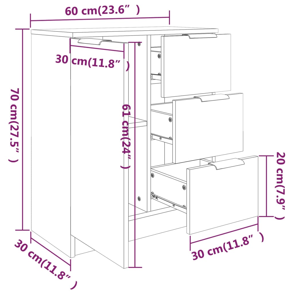 Buffets 2 pcs blanc 60x30x70 cm Bois d'ingénierie - XIOS
