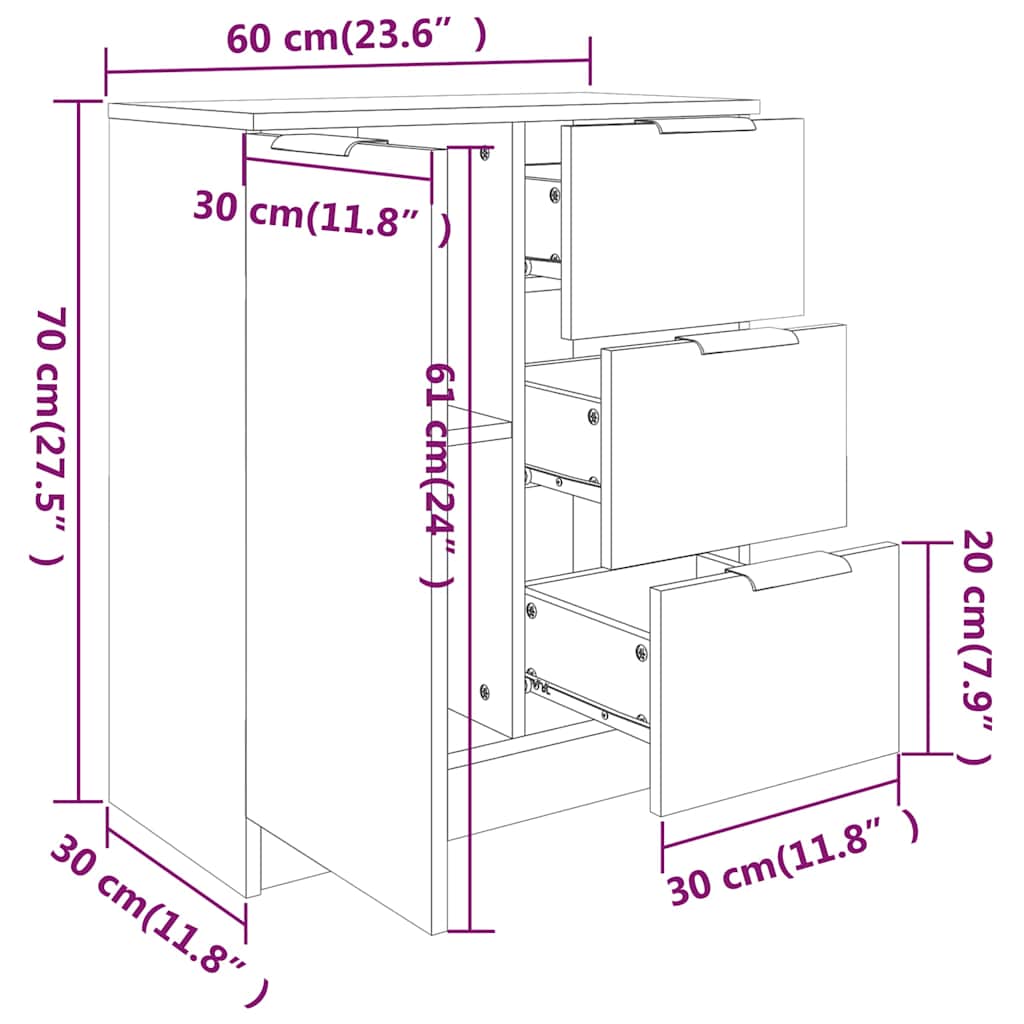 Buffets 2 pcs Chêne sonoma 60x30x70 cm Bois d'ingénierie - XIOS