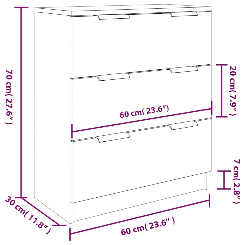 Buffets 3 pcs gris béton bois d'ingénierie
