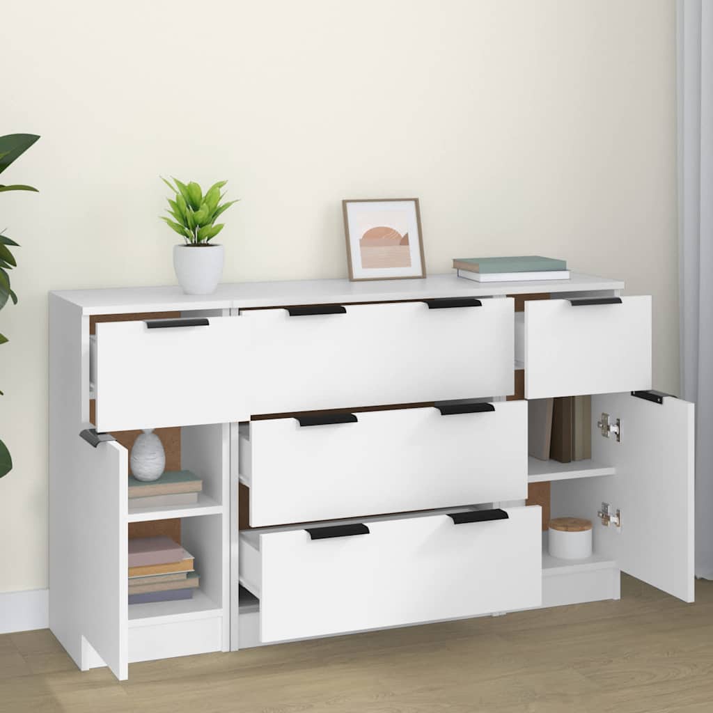 Buffets 3 pcs Blanc Bois d'ingénierie