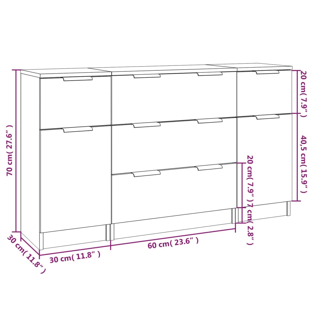 Buffets 3 pcs Blanc Bois d'ingénierie - XIOS