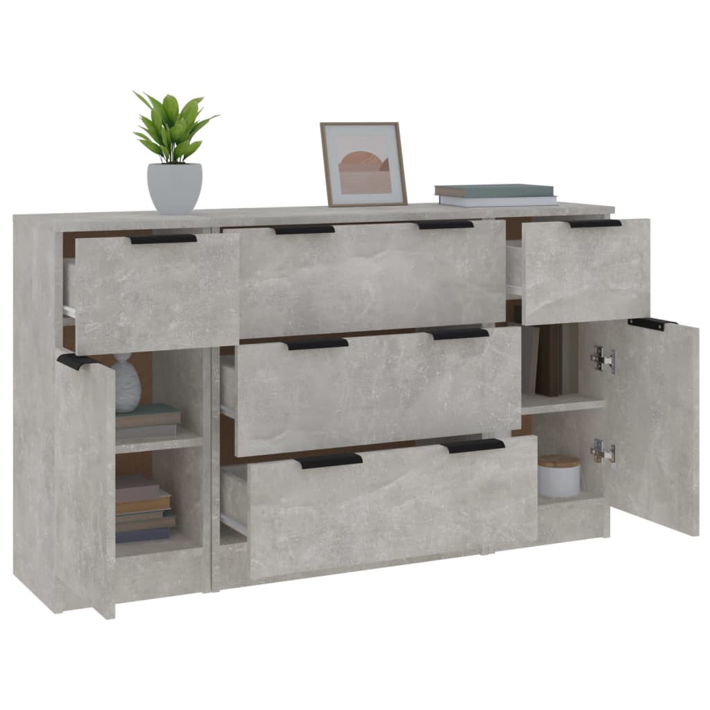 Ensemble de buffets 3 pcs Gris béton Bois d'ingénierie - XIOS