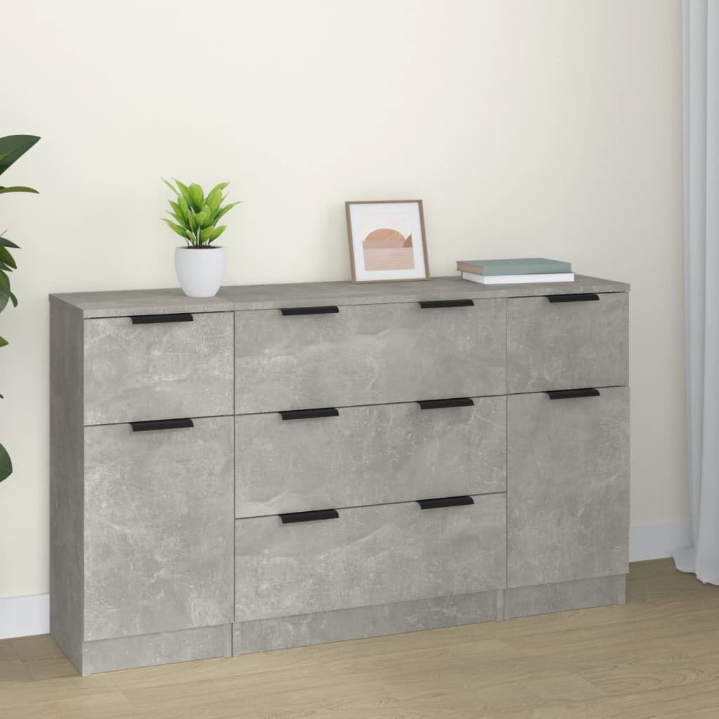 Ensemble de buffets 3 pcs Gris béton Bois d'ingénierie - XIOS