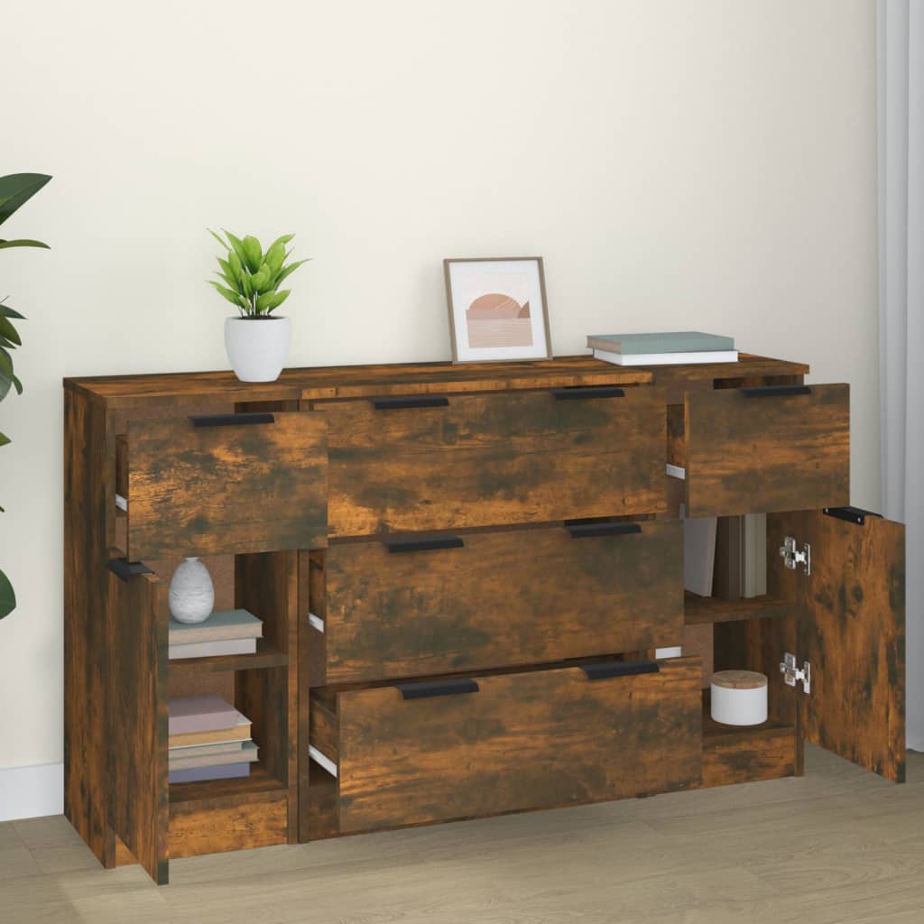 Ensemble de buffets 3 pcs chêne fumé bois d'ingénierie - XIOS
