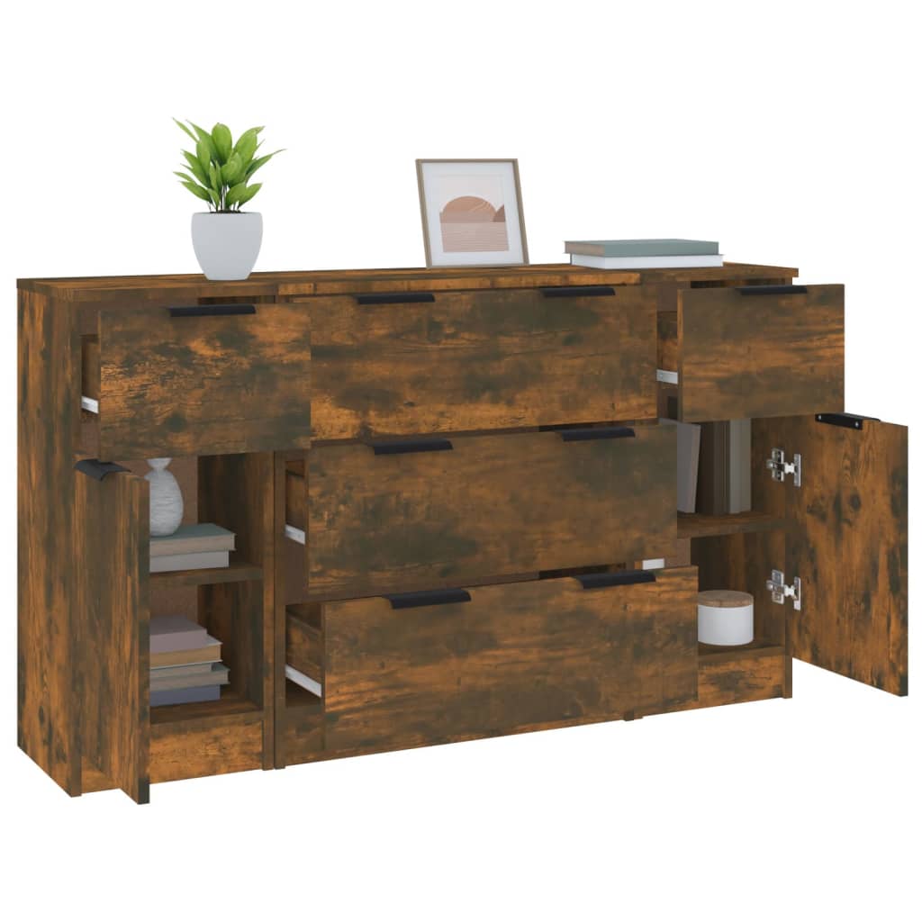 Ensemble de buffets 3 pcs chêne fumé bois d'ingénierie - XIOS