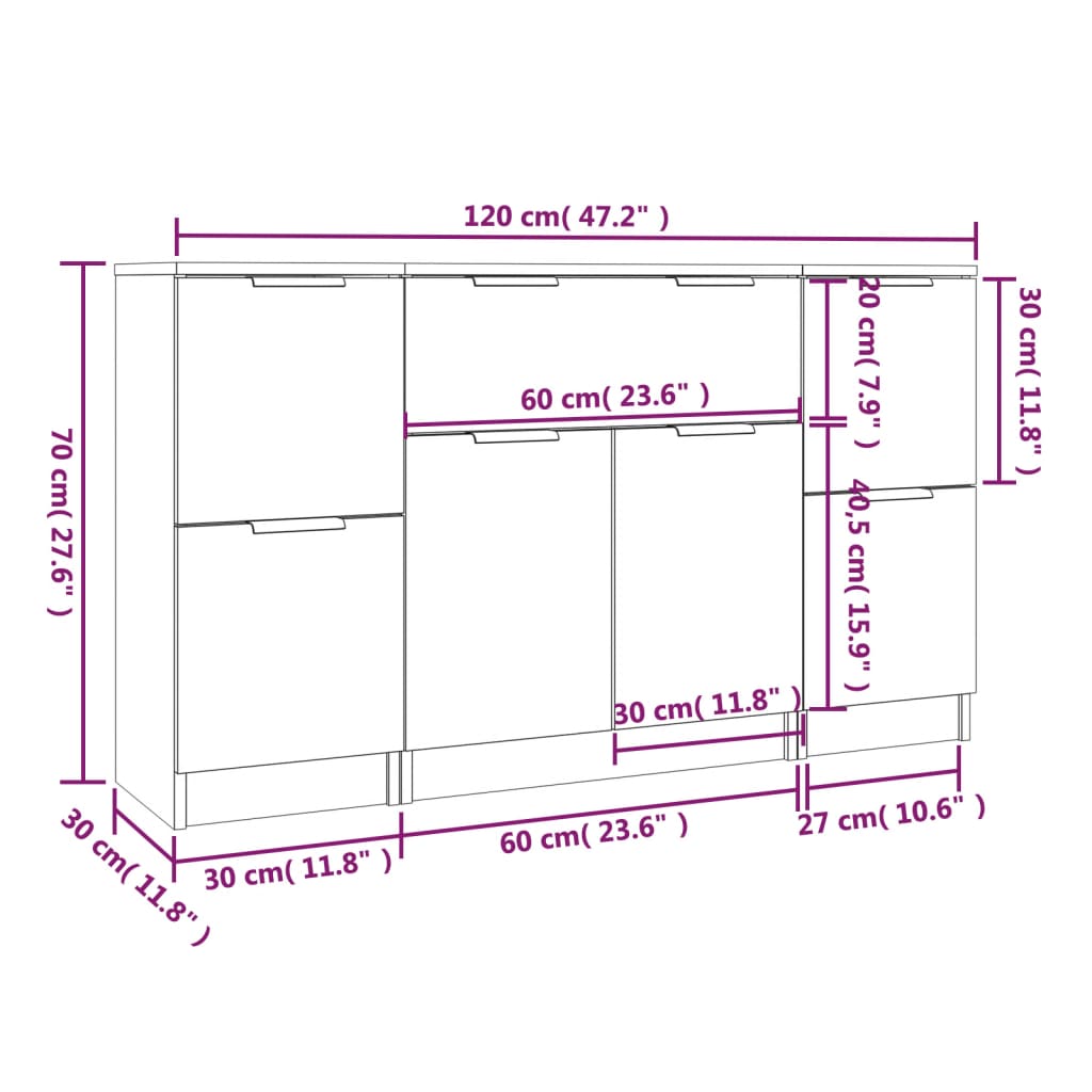 Buffets 3 pcs Chêne sonoma Bois d'ingénierie - XIOS