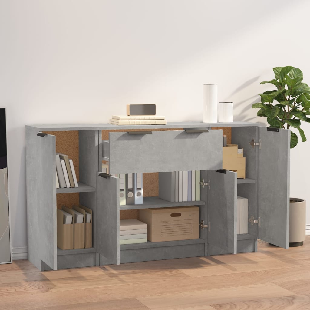 Buffets 3 pcs gris béton bois d'ingénierie - XIOS