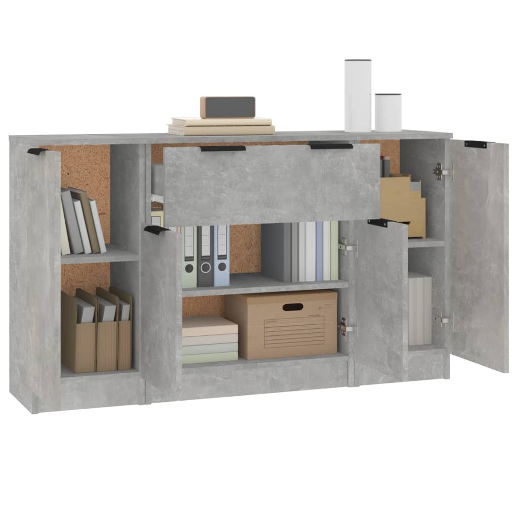 Buffets 3 pcs gris béton bois d'ingénierie - XIOS