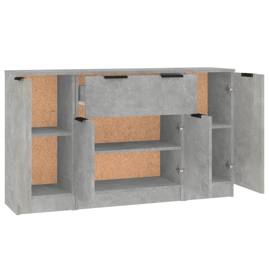 Buffets 3 pcs gris béton bois d'ingénierie