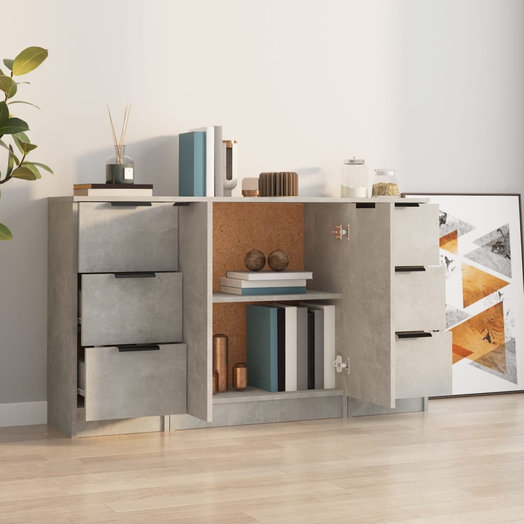 Buffets 3 pcs gris béton bois d'ingénierie - XIOS