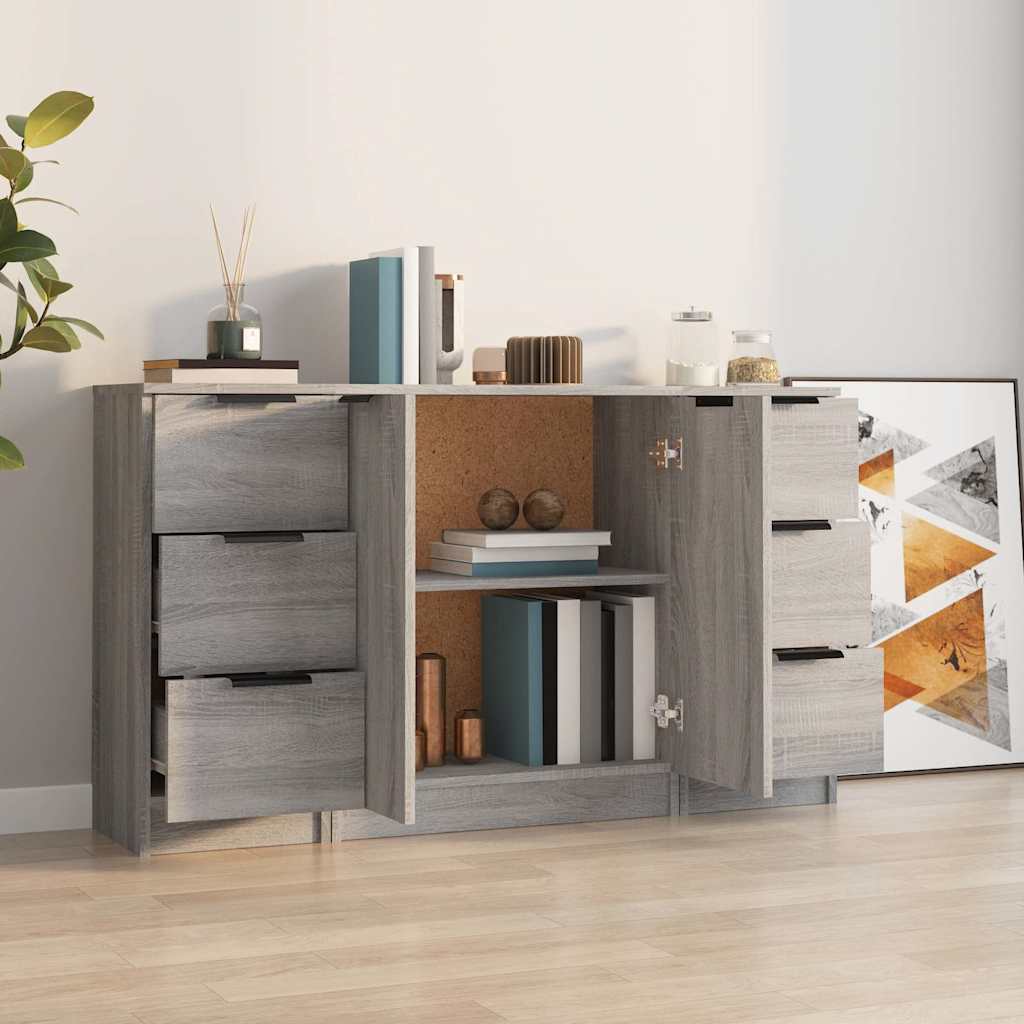 Buffets 3 pcs Sonoma gris Bois d'ingénierie