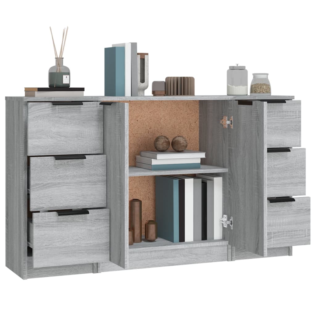 Buffets 3 pcs Sonoma gris Bois d'ingénierie